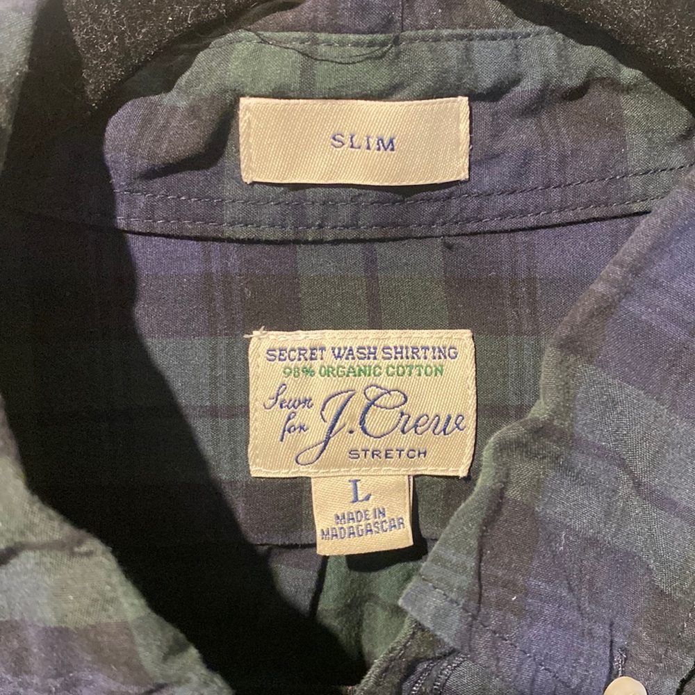 J Crew Large Slim Secret Wash Blackwatch Plaid shirt